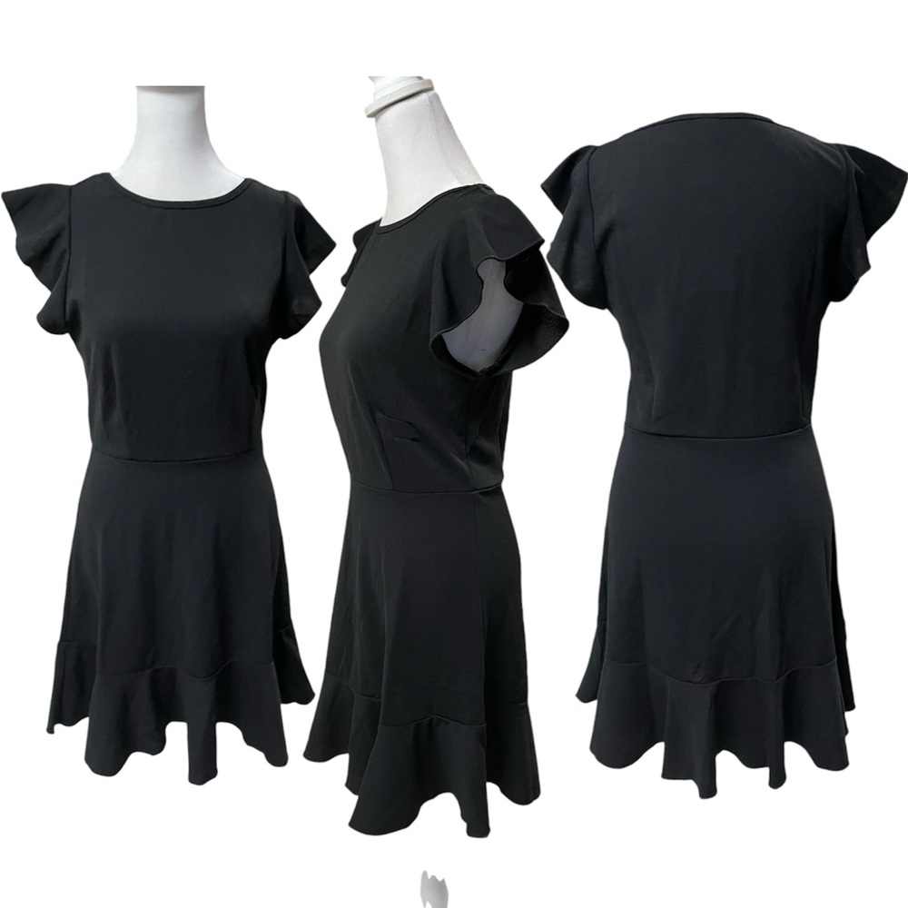 NWT Floerns Black Short Flutter Sleeve Above the Knee Pullover Dress Size Small